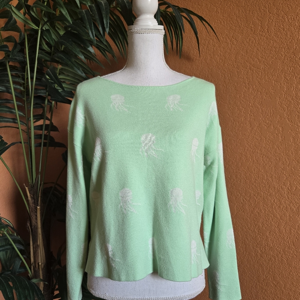 Philosophy Jellyfish Sweater Cropped Fit Mint Green White Large Soft Stretch Sea